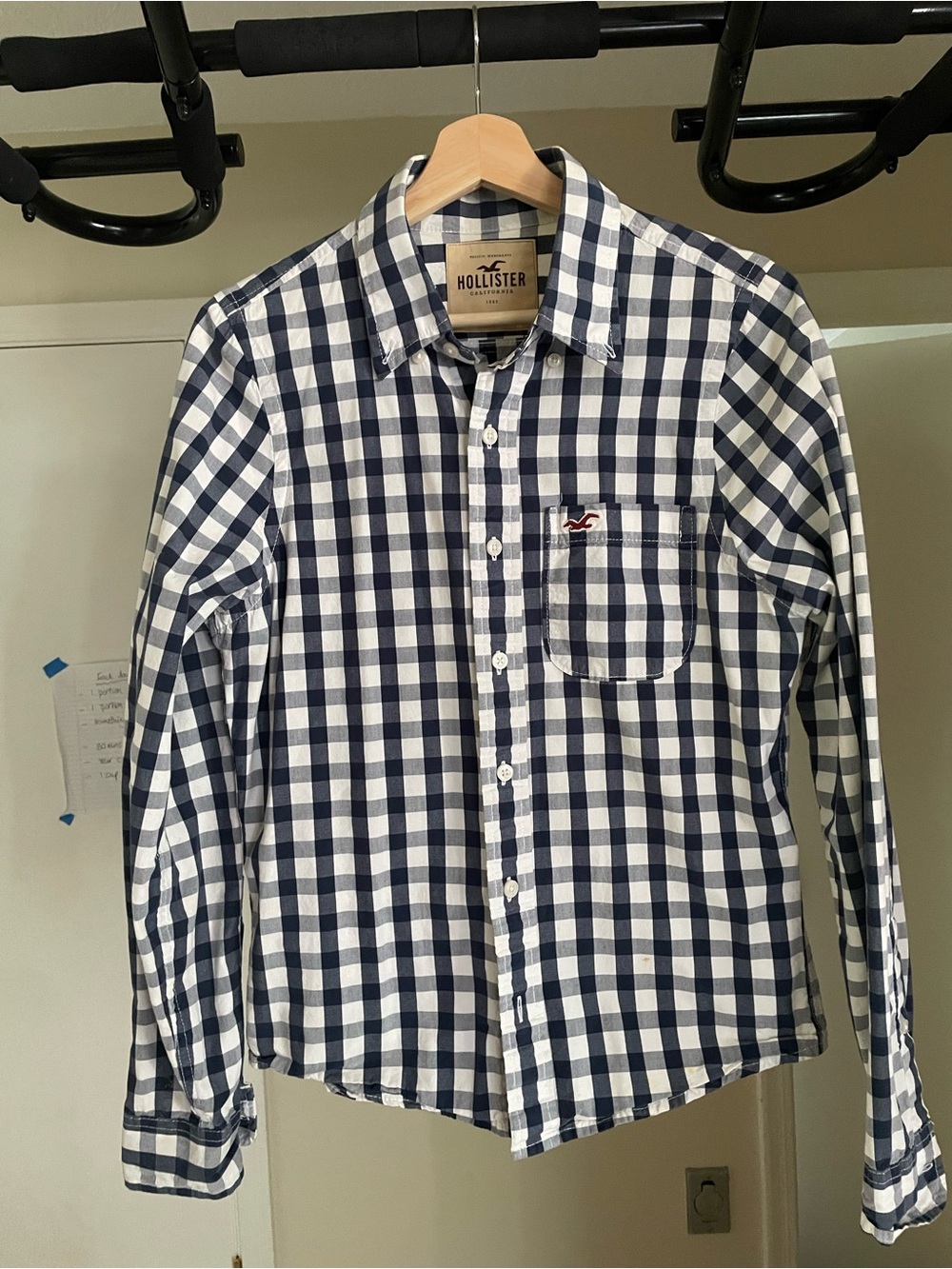 Hollister Navy and White Gingham Button-Down Shirt
